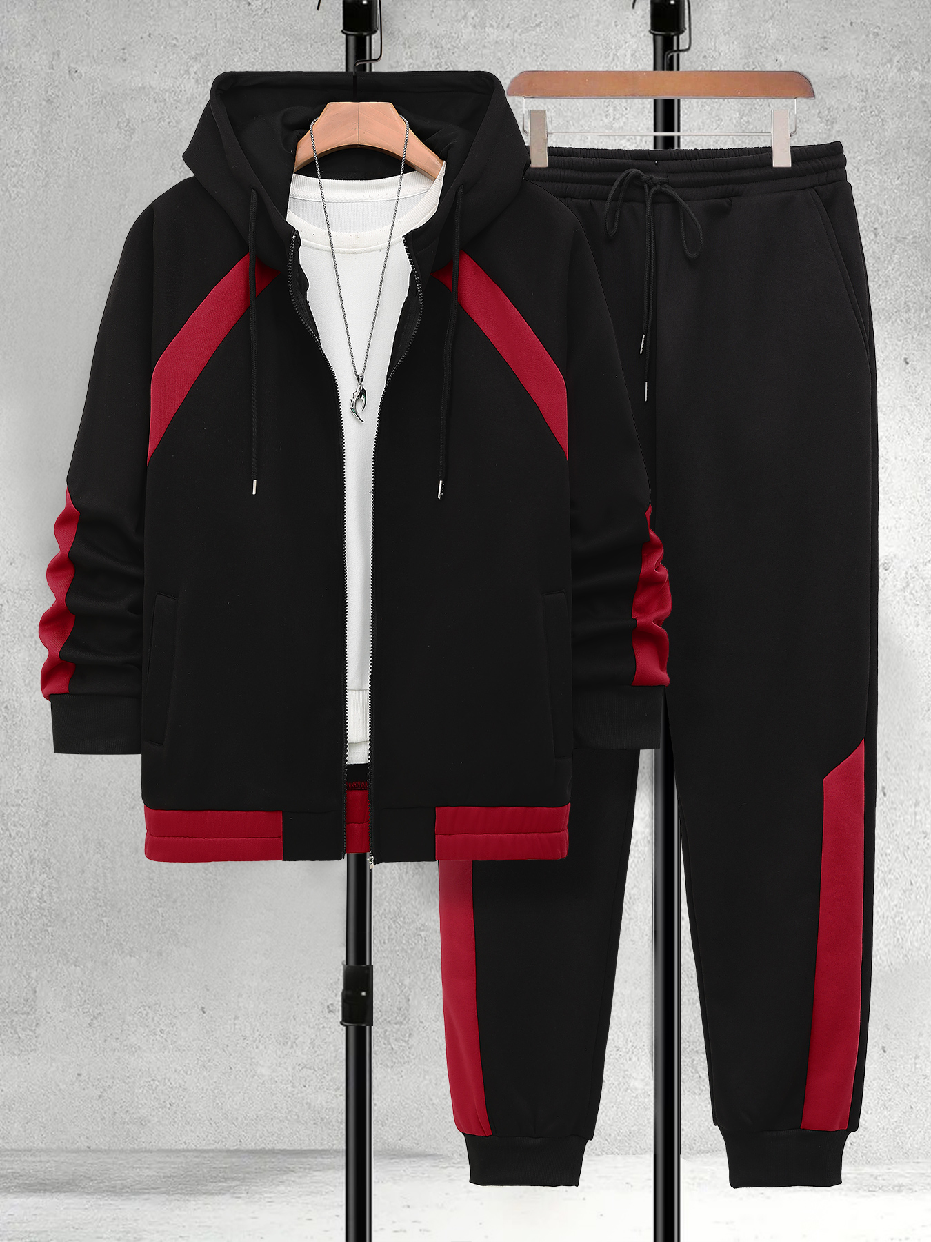 Track Suit Men - Men's Plus Size Black & Red