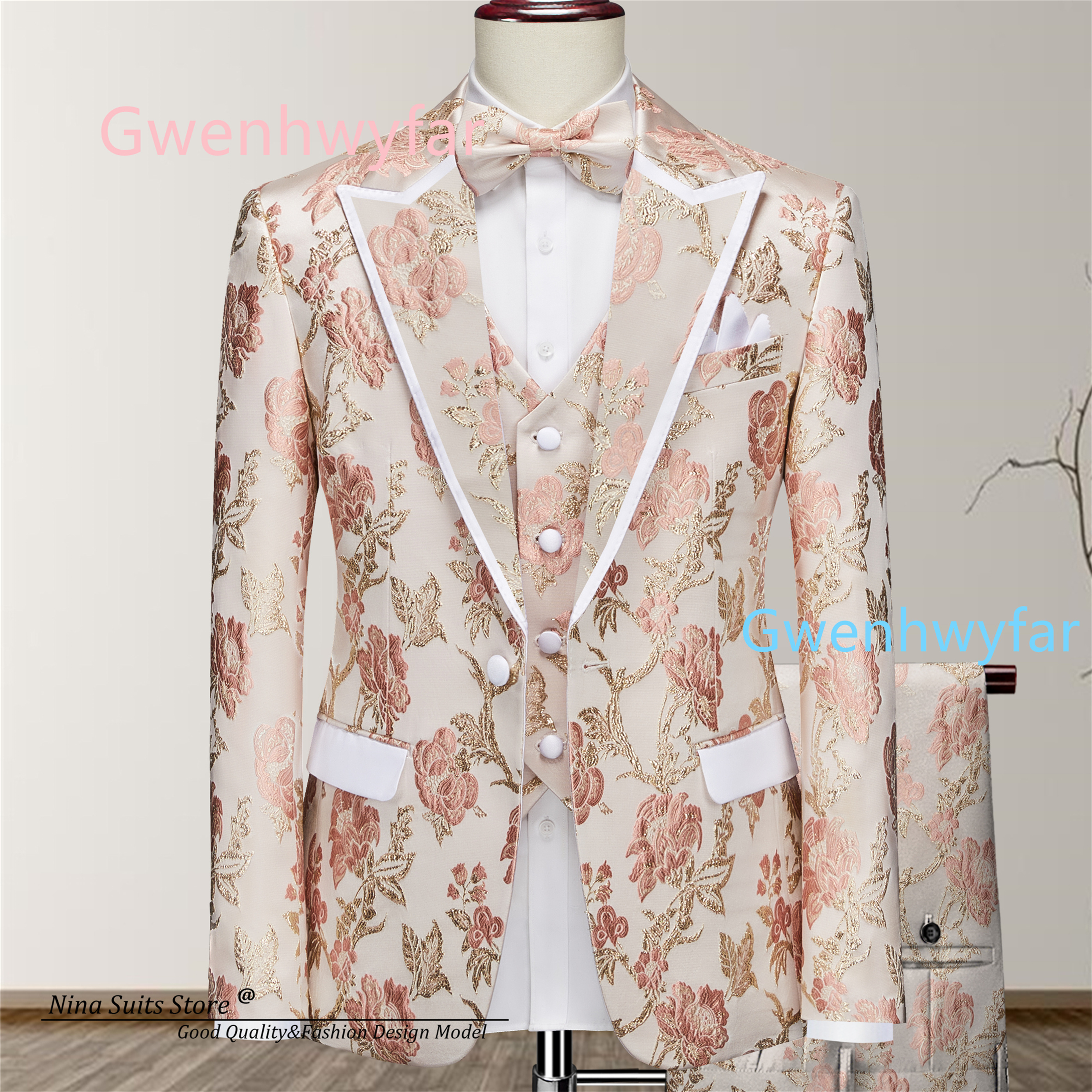 Mens Fashion Blazer - G&N Luxury Gold and Pink Floral