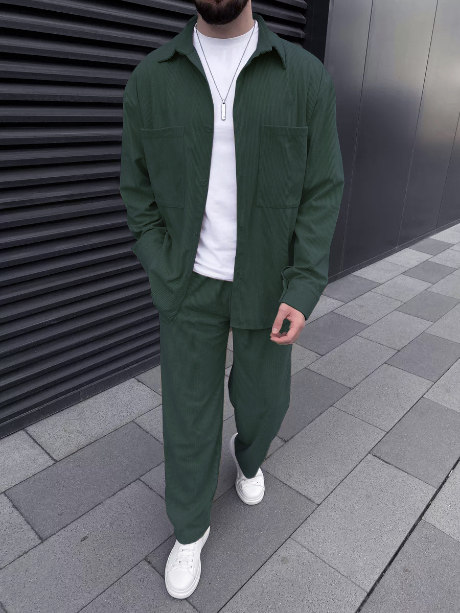 Mens Fashion Trend - Men's corduroy two-piece outfit: long-sleeved button-down