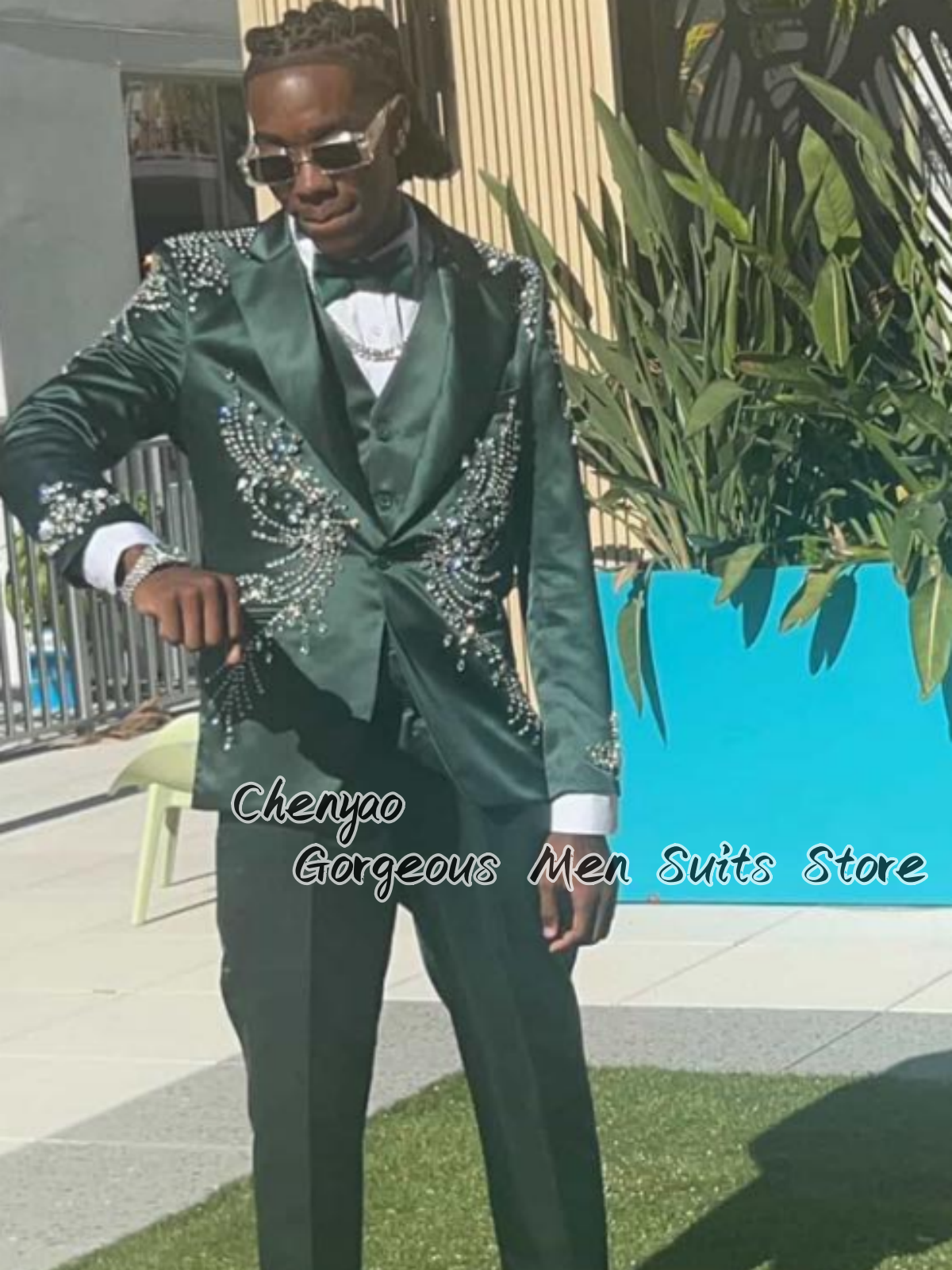 Mens Fashion Blazer - Elegant Fashion Rhinestone Men Suits Slim