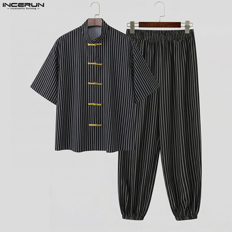 Track Suit Men - INCERUN Men's Sets Striped Patchwork Vintage
