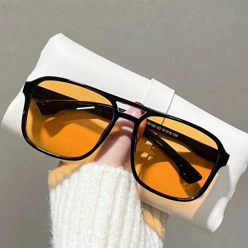 Square Double Bridges Sunglass - Yellow Men'S Fashion review and price