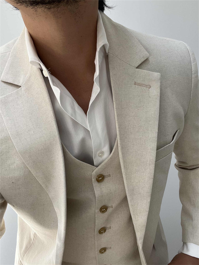 3 Pieces Linen Men Suits for B - Mens Fashion Blazer review and price
