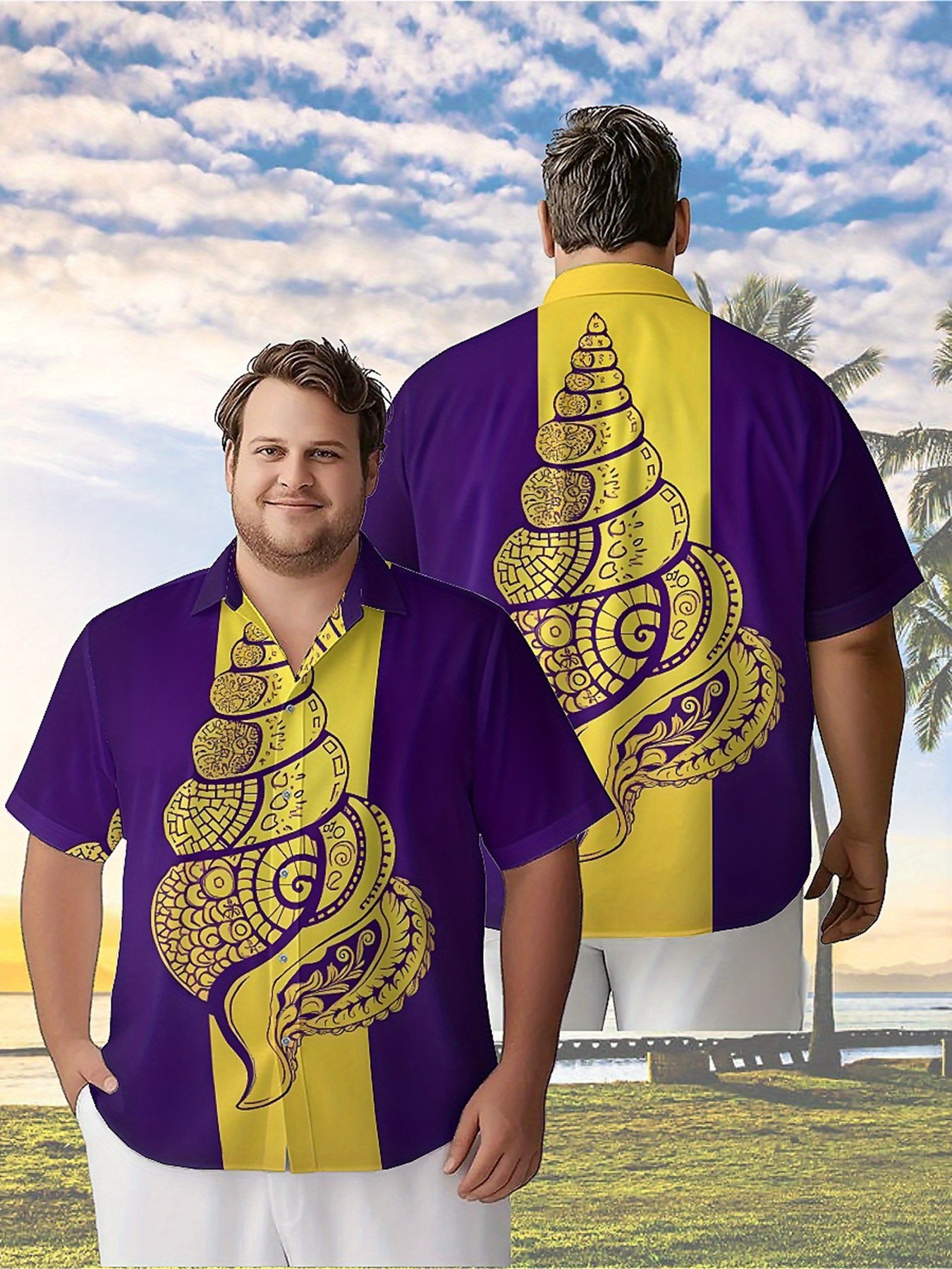 Men's Plus Size Hawaiian Shirt - Yellow Men'S Fashion review and price