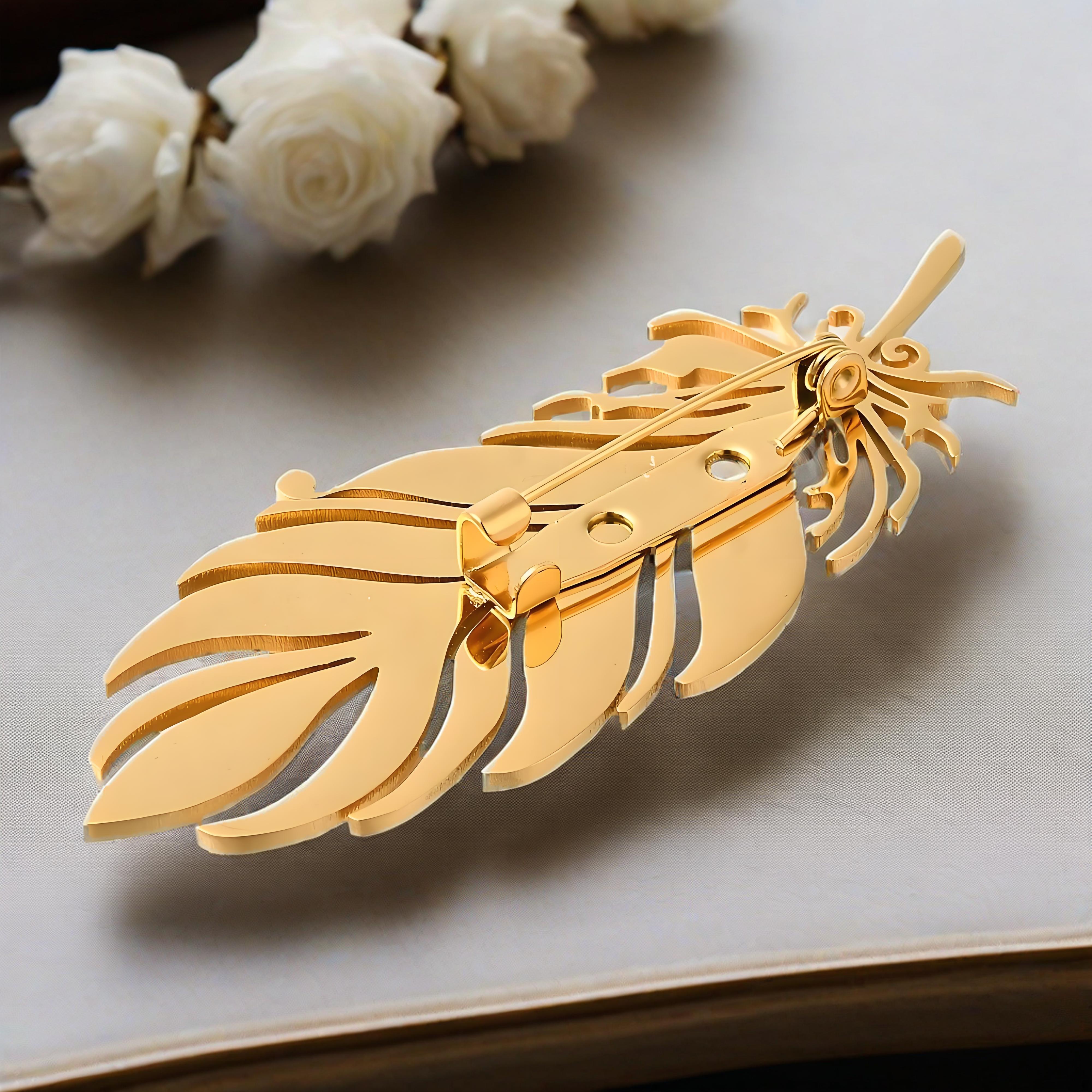 Gold - Plated Feather Brooch,  - Yellow Men'S Fashion review and price