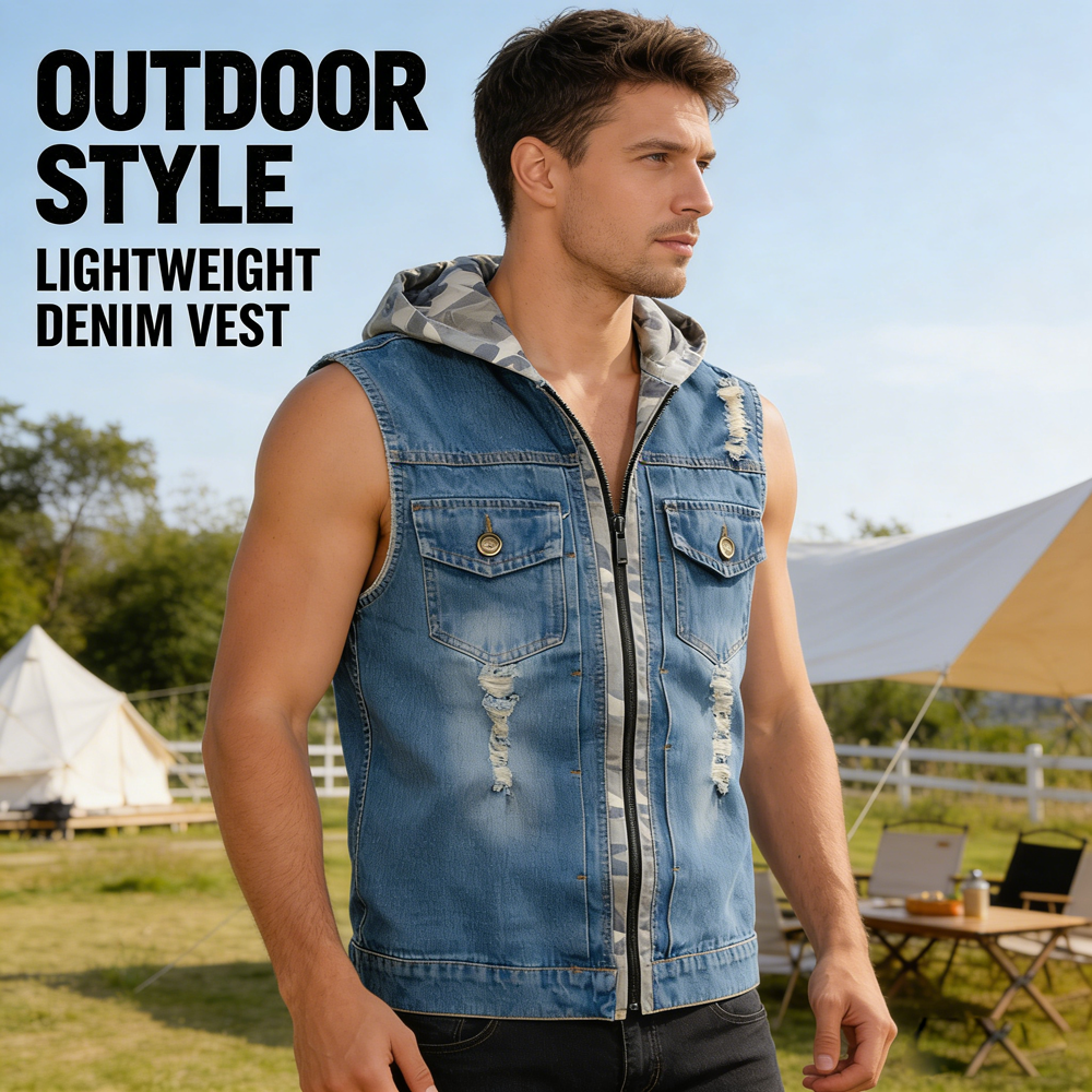Spring Summer Mens Camo Hooded - Men'S Fashion Vest With Jeans review and price